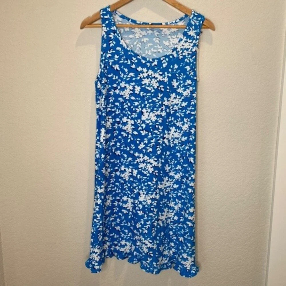 NWT Draper James Sleeveless Ruffle Bluebell Blue & White Night Gown - SIze S/M